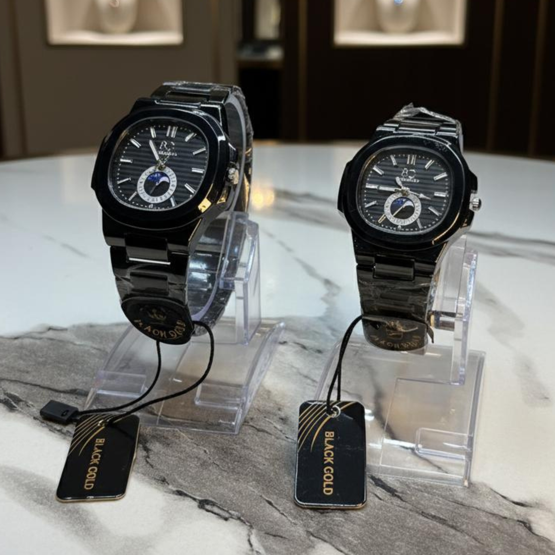 Luxury Couple Watches – Black & Gold Edition